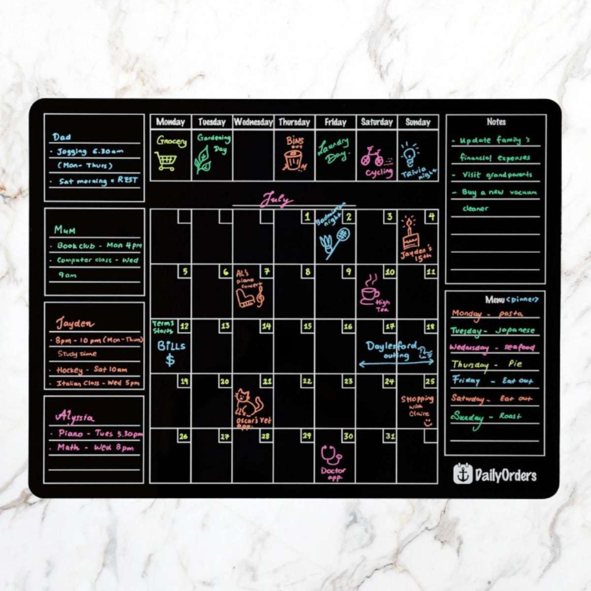 Daily Orders Command Centre (inc. 5 liquid Chalk Markers) Medium