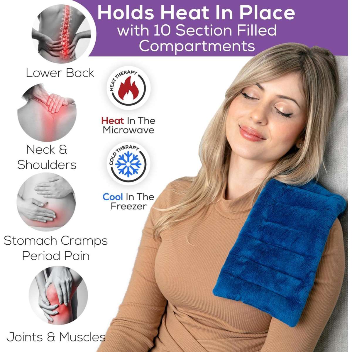 Purple Moon Heating Pad Heat Pack Wheat Bag 40x15cm Blue Woolworths