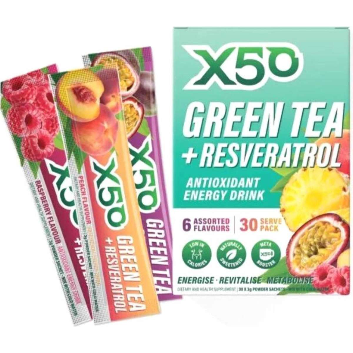 X50 Green Tea + Resveratrol 30 ServesAssorted Woolworths