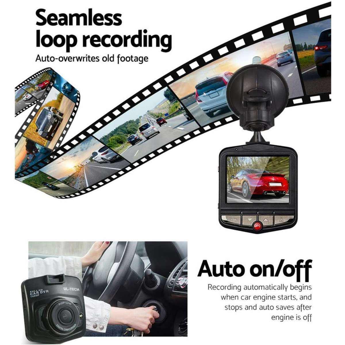 ULtech Dash Camera 1080P 2.4" Front View,ULtech Dash Camera 1080P 2.4