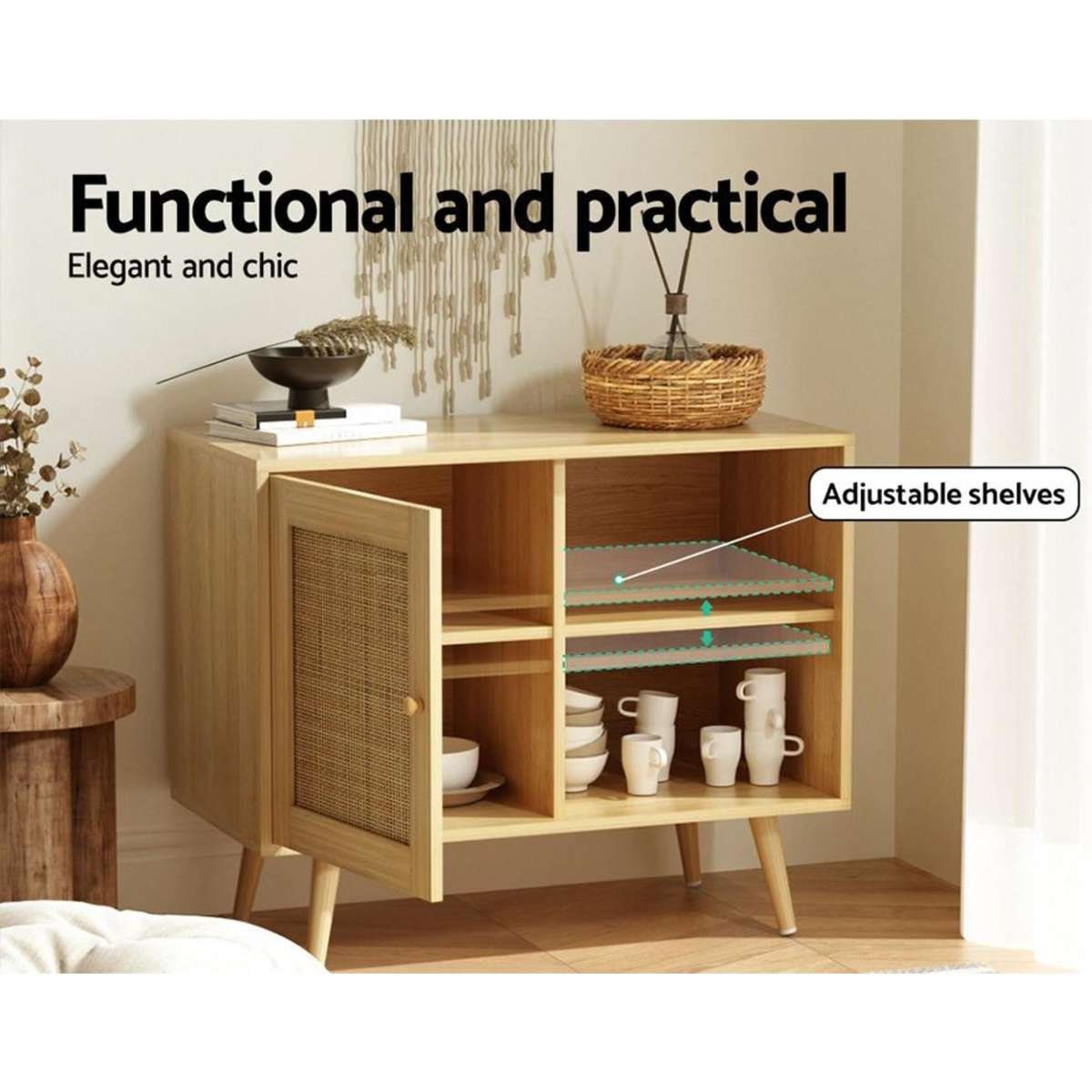 Artiss Rattan Buffet Sideboard Storage Shelves Woolworths