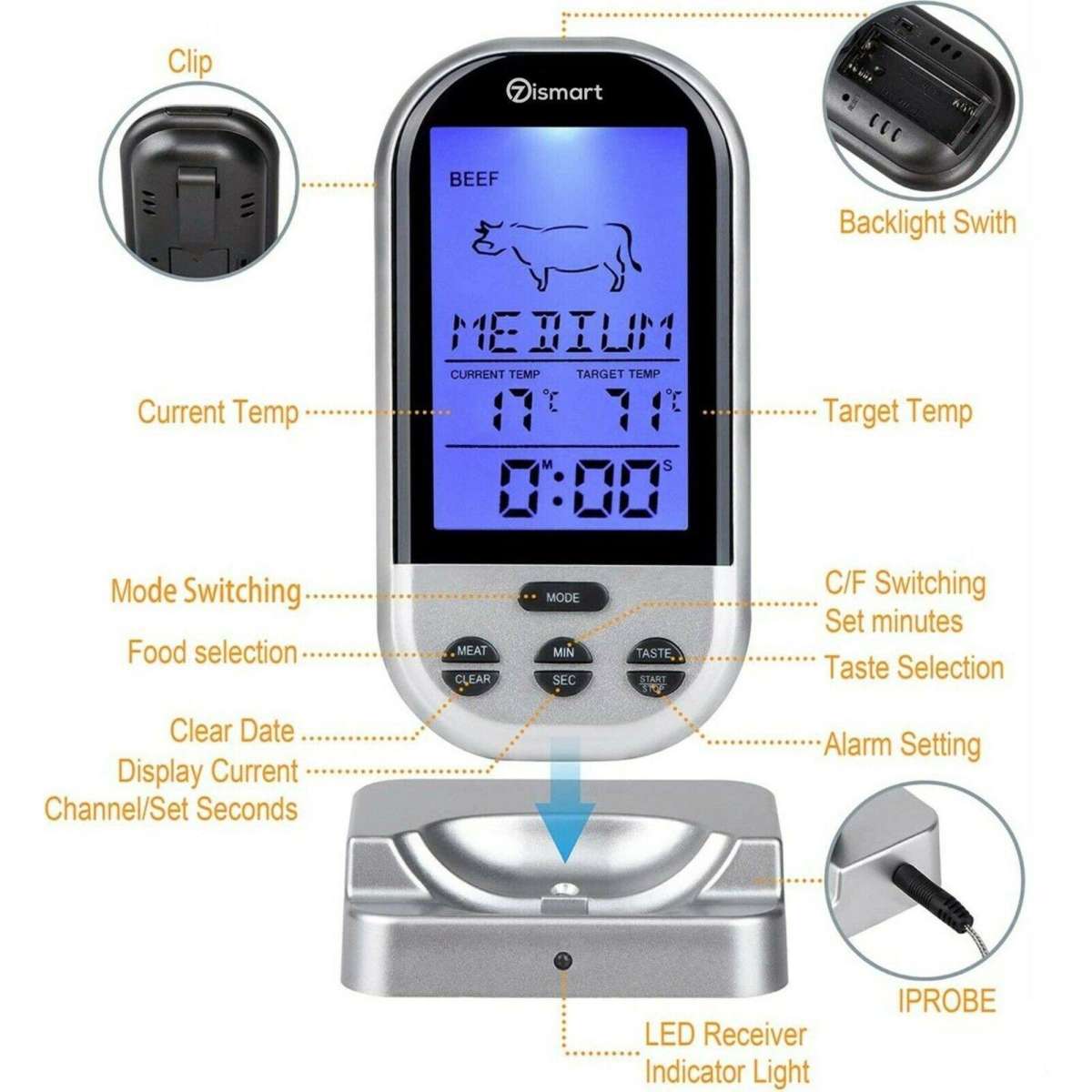 Food Meat Oven BBQ Thermometer Digital Wireless Remote Probe Cooking