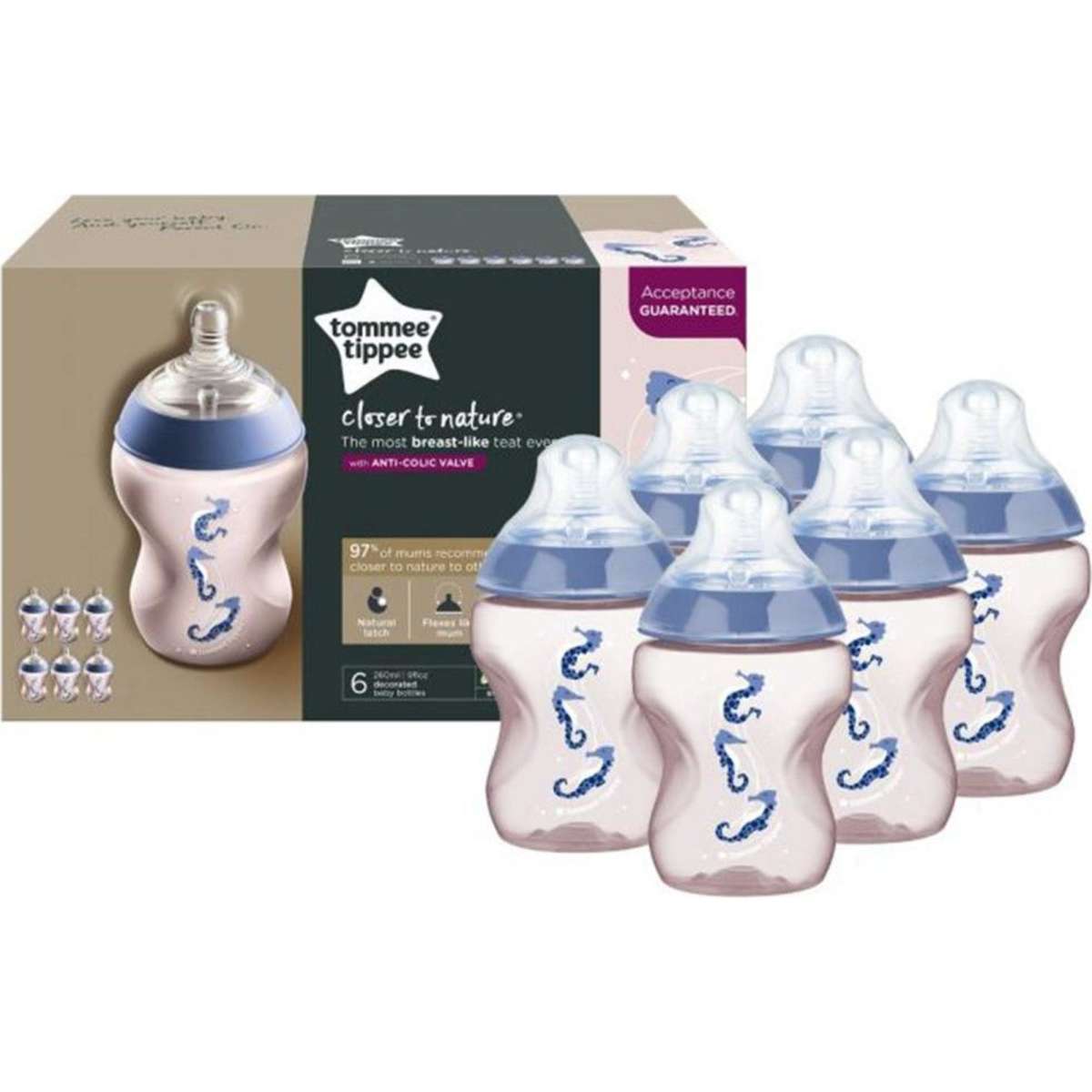 Tommee tippee closer to nature slow flow baby bottles 0m pink blue