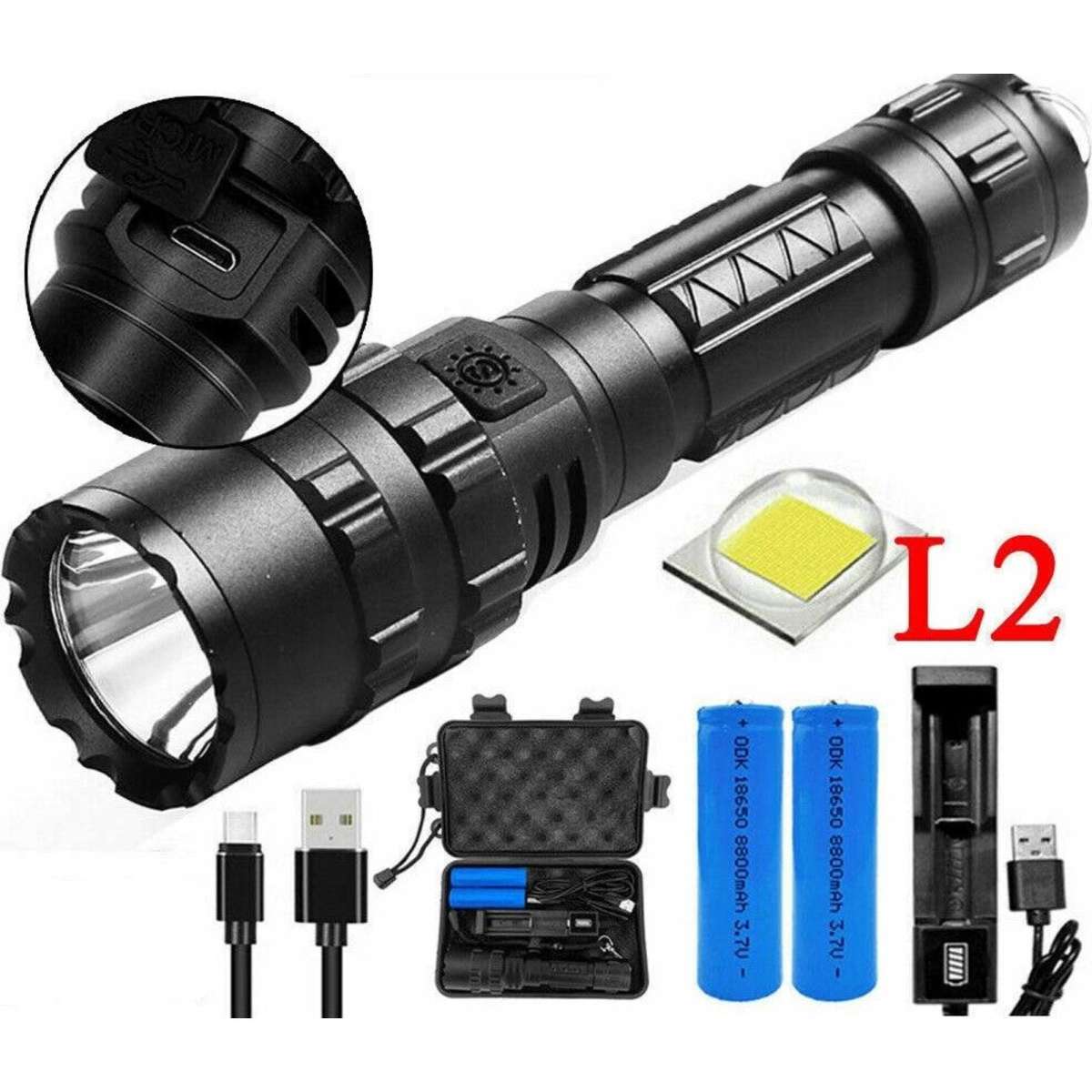 Tavice 180000LM L2 LED Tactical Flashlight Rechargeable Torch Woolworths