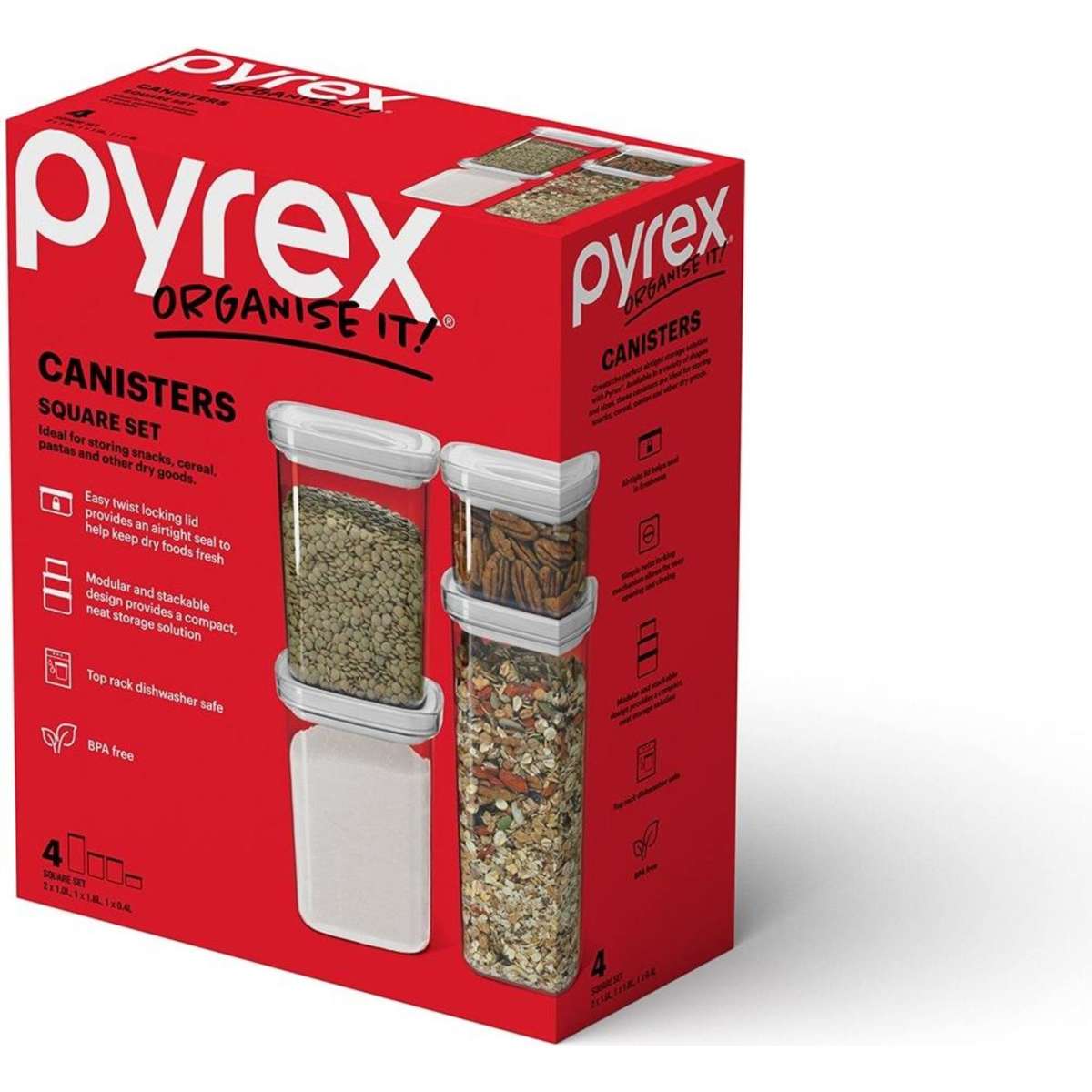 Pyrex Storage Canisters Square Set 4 Pack Woolworths