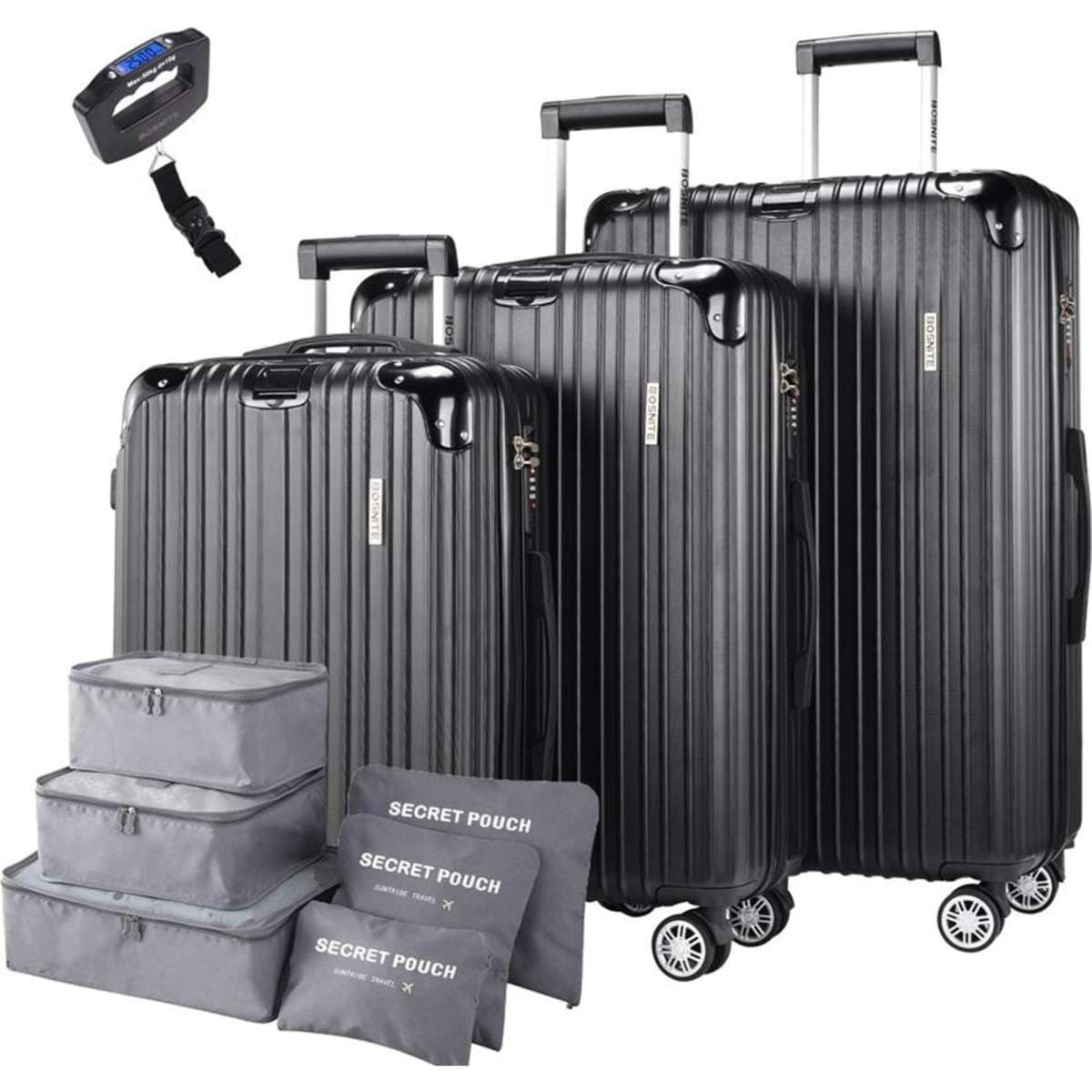 Bosnite 3pc Luggage Suitcase TSA Travel Bag Hardcase Lightweight Black