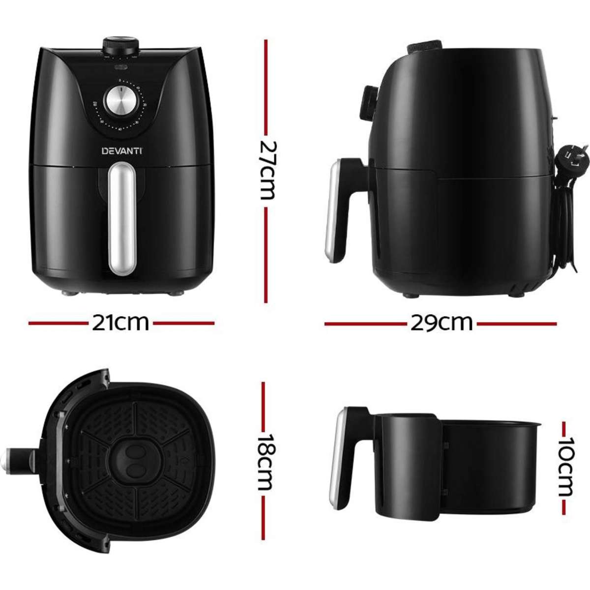 Devanti Air Fryer 2.5L Knob Fryers | Woolworths