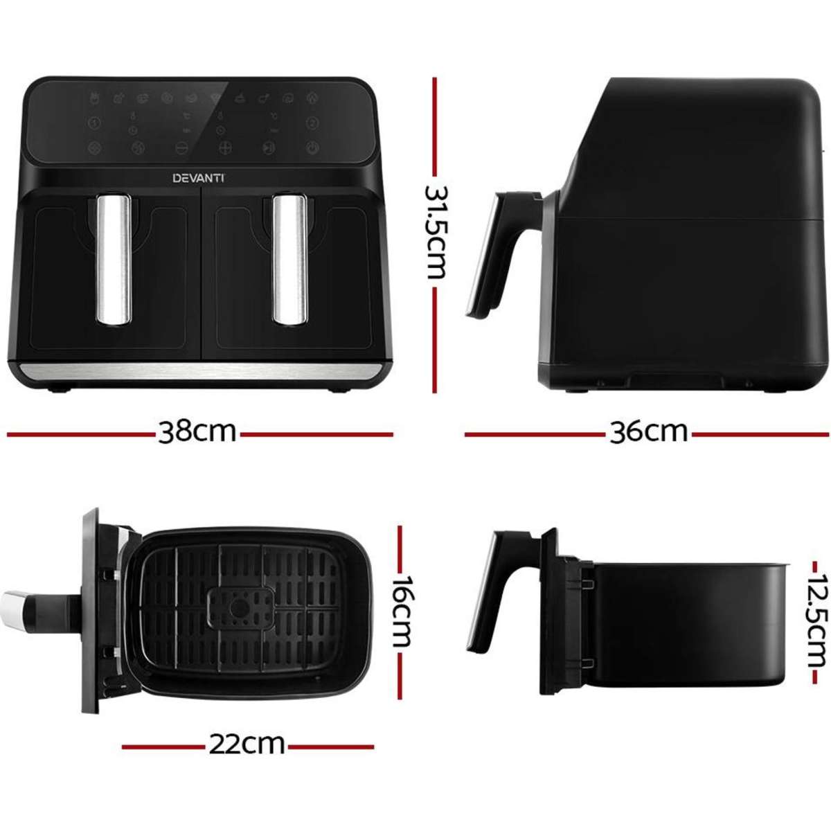 Devanti Air Fryer 8L Dual Zone Fryers Woolworths