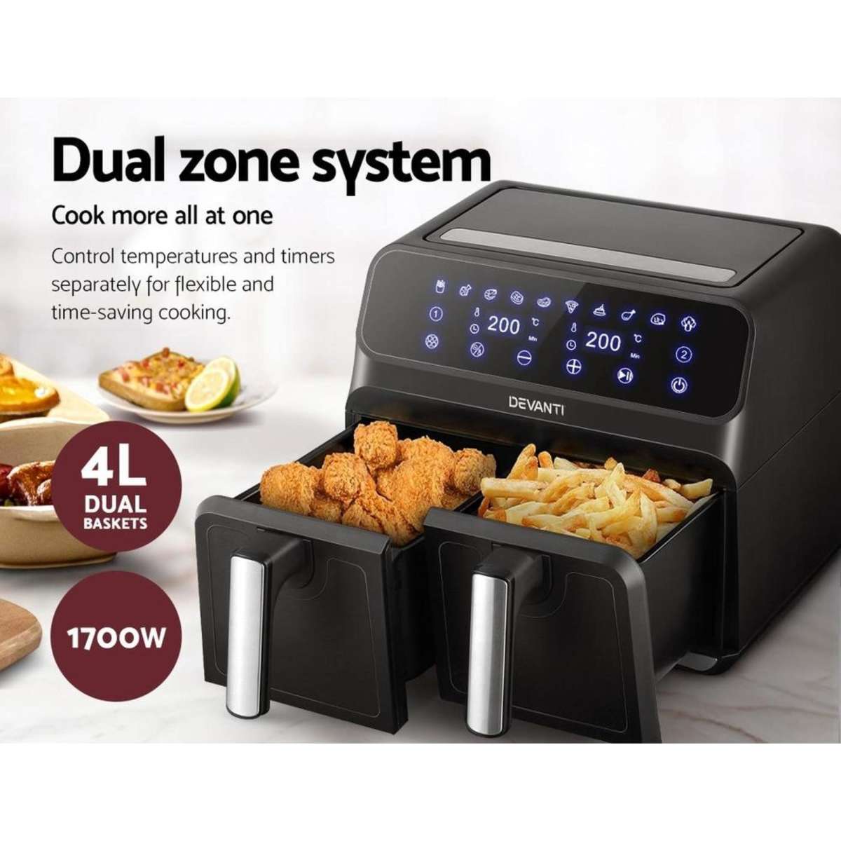 Devanti Air Fryer 8L Dual Zone Fryers | Woolworths