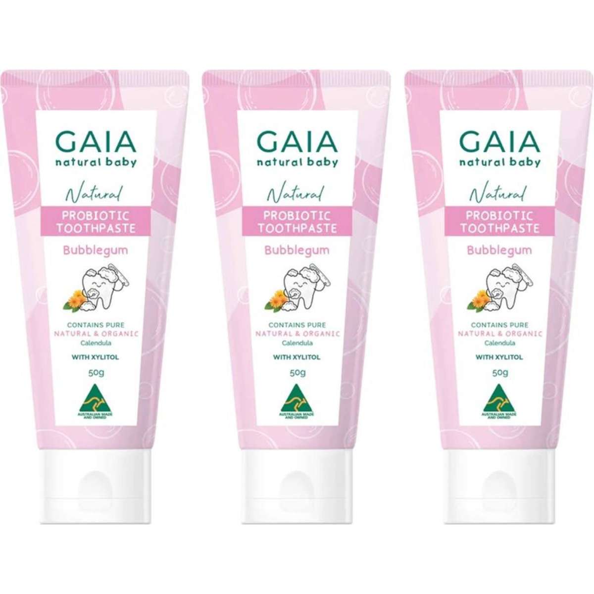 Gaia Natural Baby Bubblegum Probiotic Toothpaste 50g 6m+ 3PK Woolworths