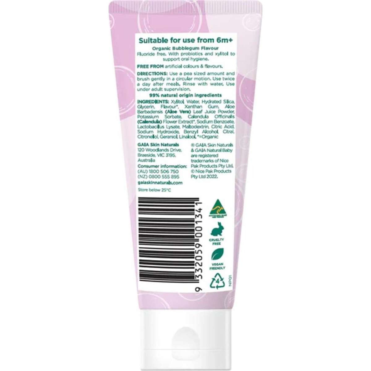 Gaia Natural Baby Bubblegum Probiotic Toothpaste 50g 6m+ 3PK Woolworths