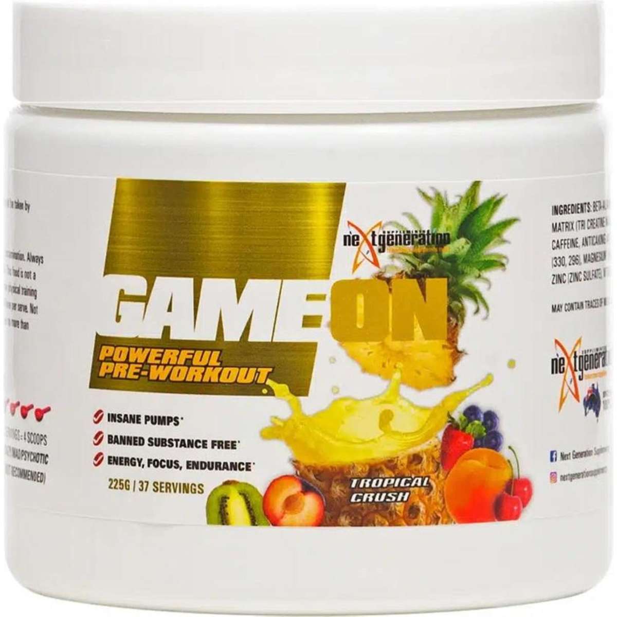 Next Generation Supplements 225g Game On PreWorkout Tropical Crush