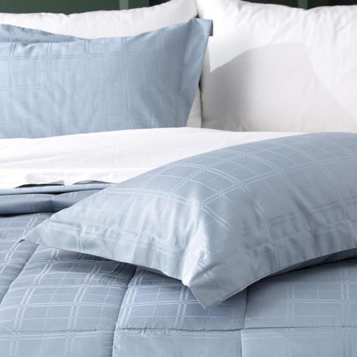 D'Decor Home Willow Cotton Jacquard Comforter Set King Bed Sky 500TC