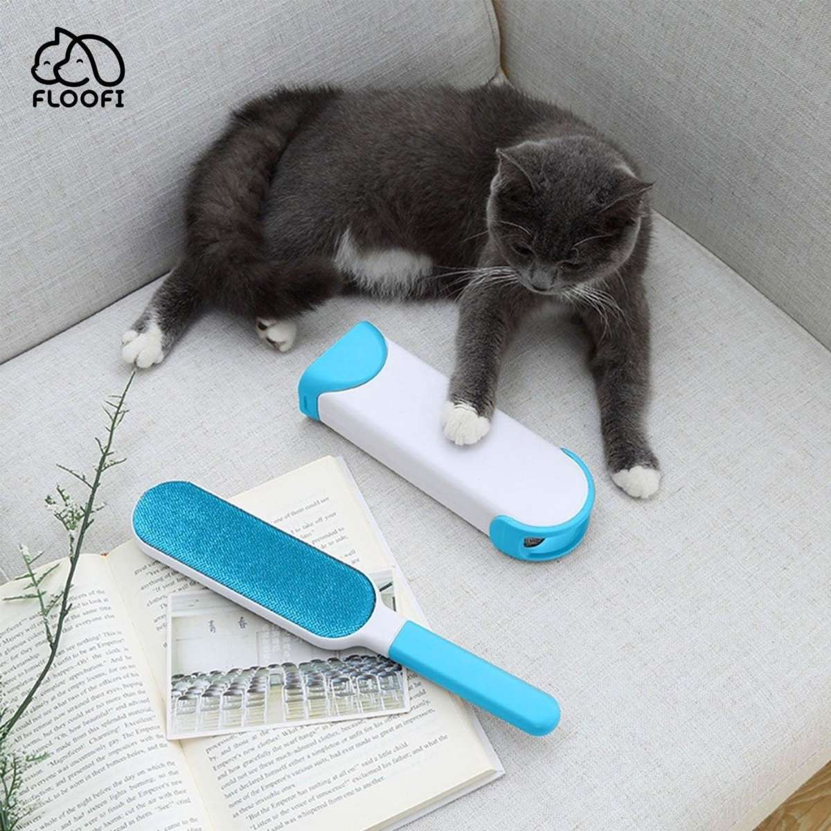 Floofi Pet Hair Remover Brush for Grooming Cats and Dogs with Cover