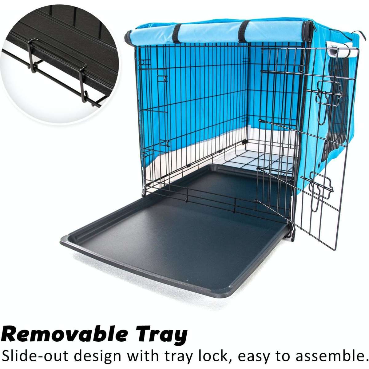 Paw Mate Wire Dog Cage Crate 36in with Tray + Cushion Mat + Blue Cover