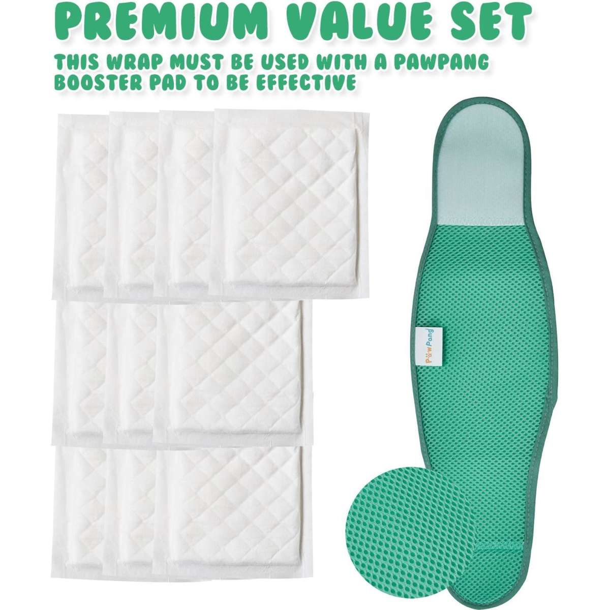 PawPang L Dog Wrap Reusable Male + 10 Ct M Diaper Booster Pads