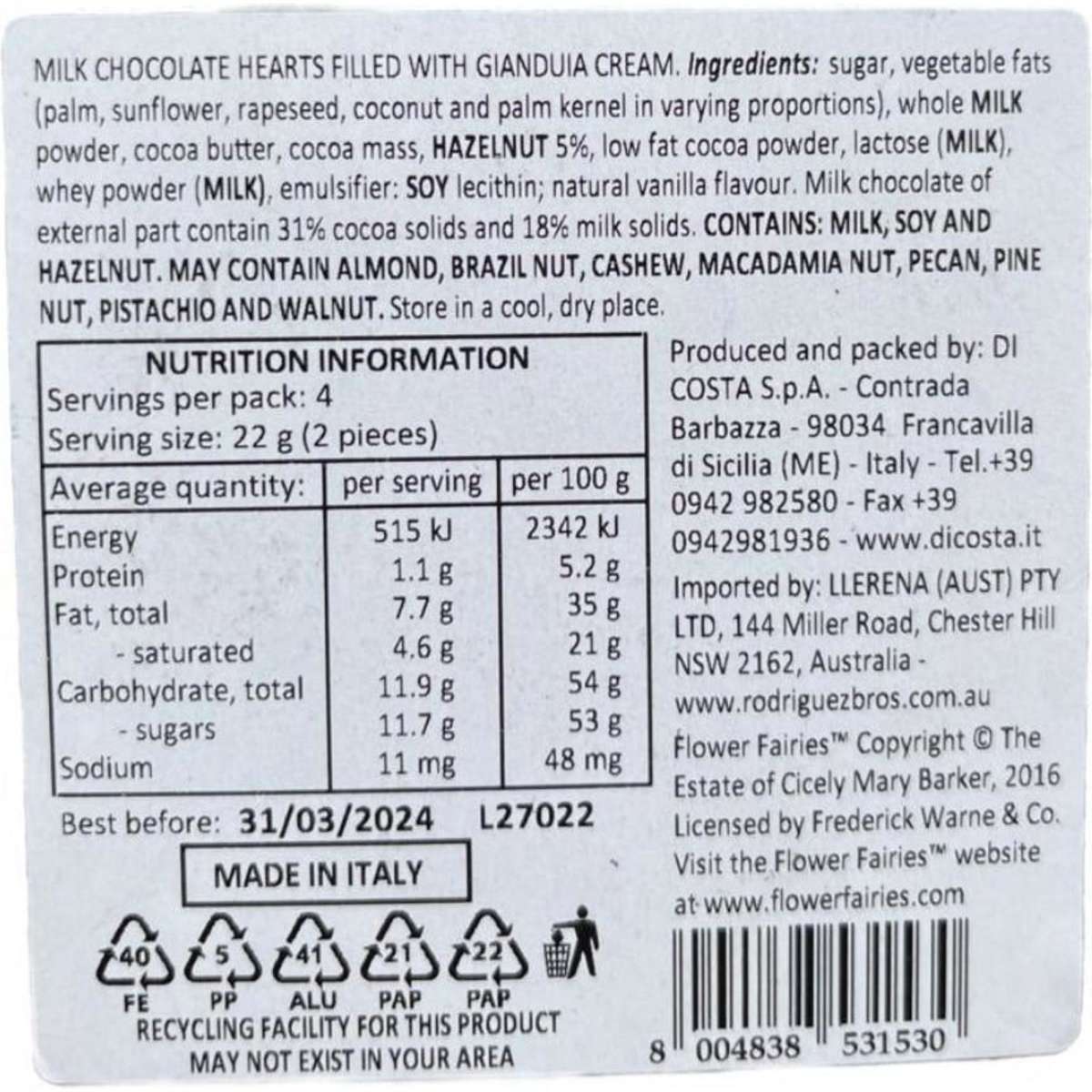 Marie Ange di Costa Italian Valentine's Day Chocolate Love Hearts in