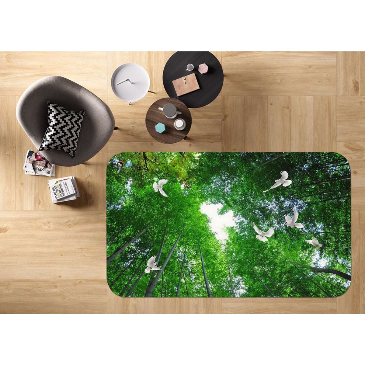 AJ Wallpaper 3D Bamboo Forest Flying Birds 21 Non Slip Rug Mat Room
