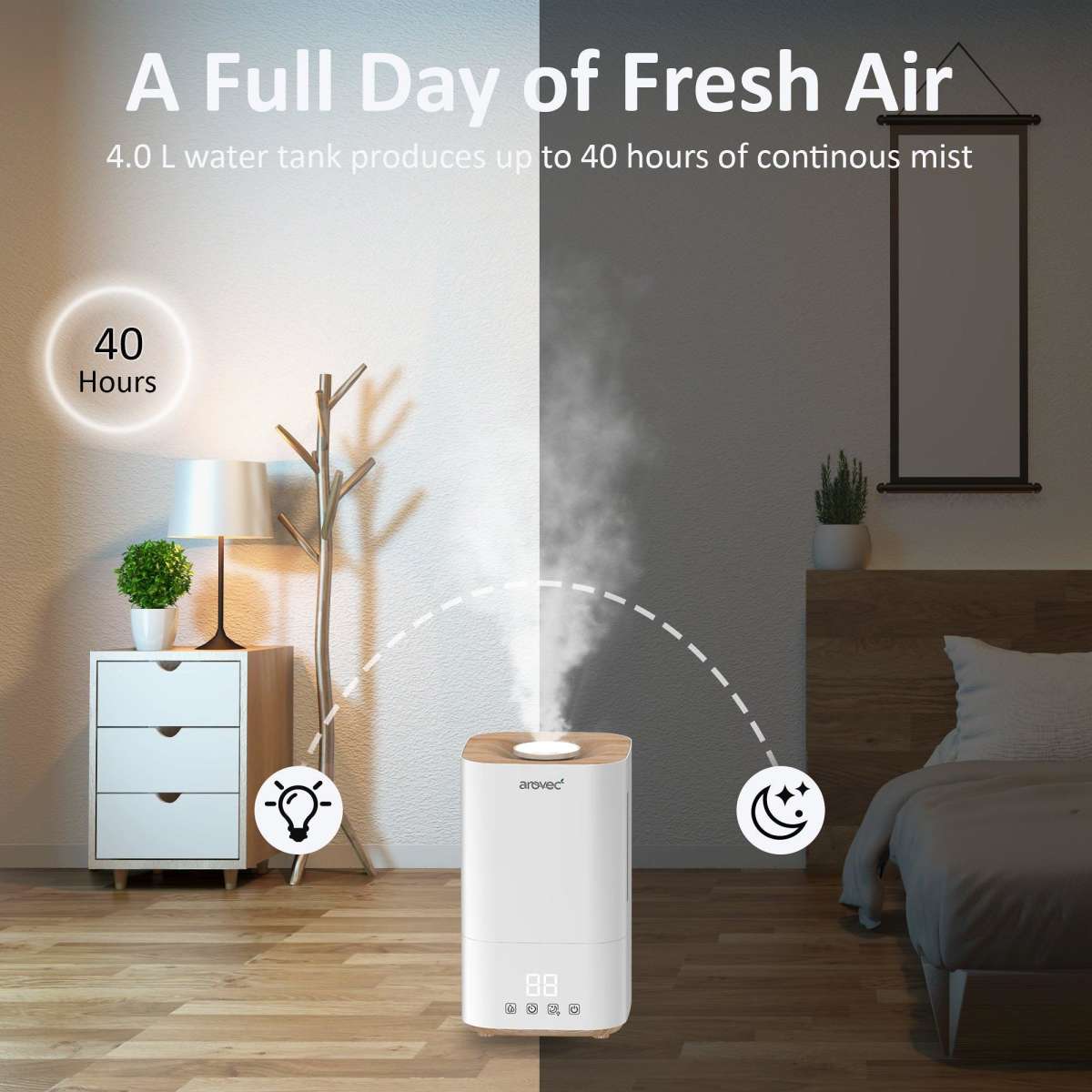 Arovec Aromist-tf4 Ultrasonic Top-fill Cool Mist Humidifier 