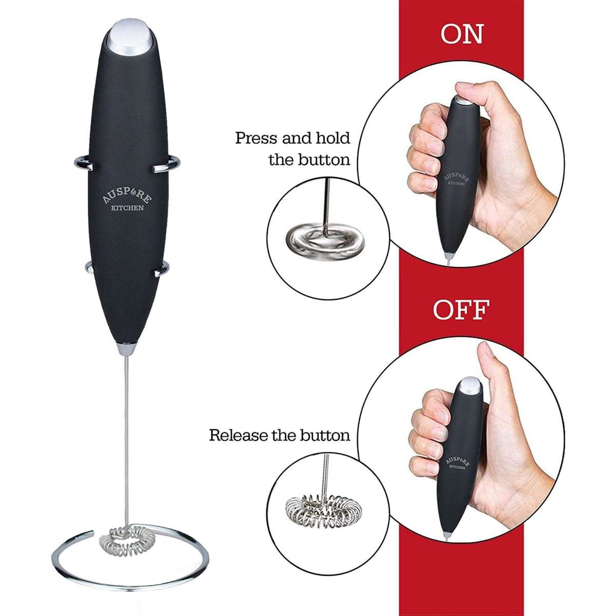 Auspure Milk Frother Handheld Electric BatteryOperated Milkpure100