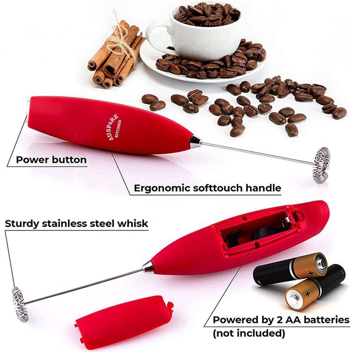 Auspure Milk Frother Handheld Electric BatteryOperated Milkpure100