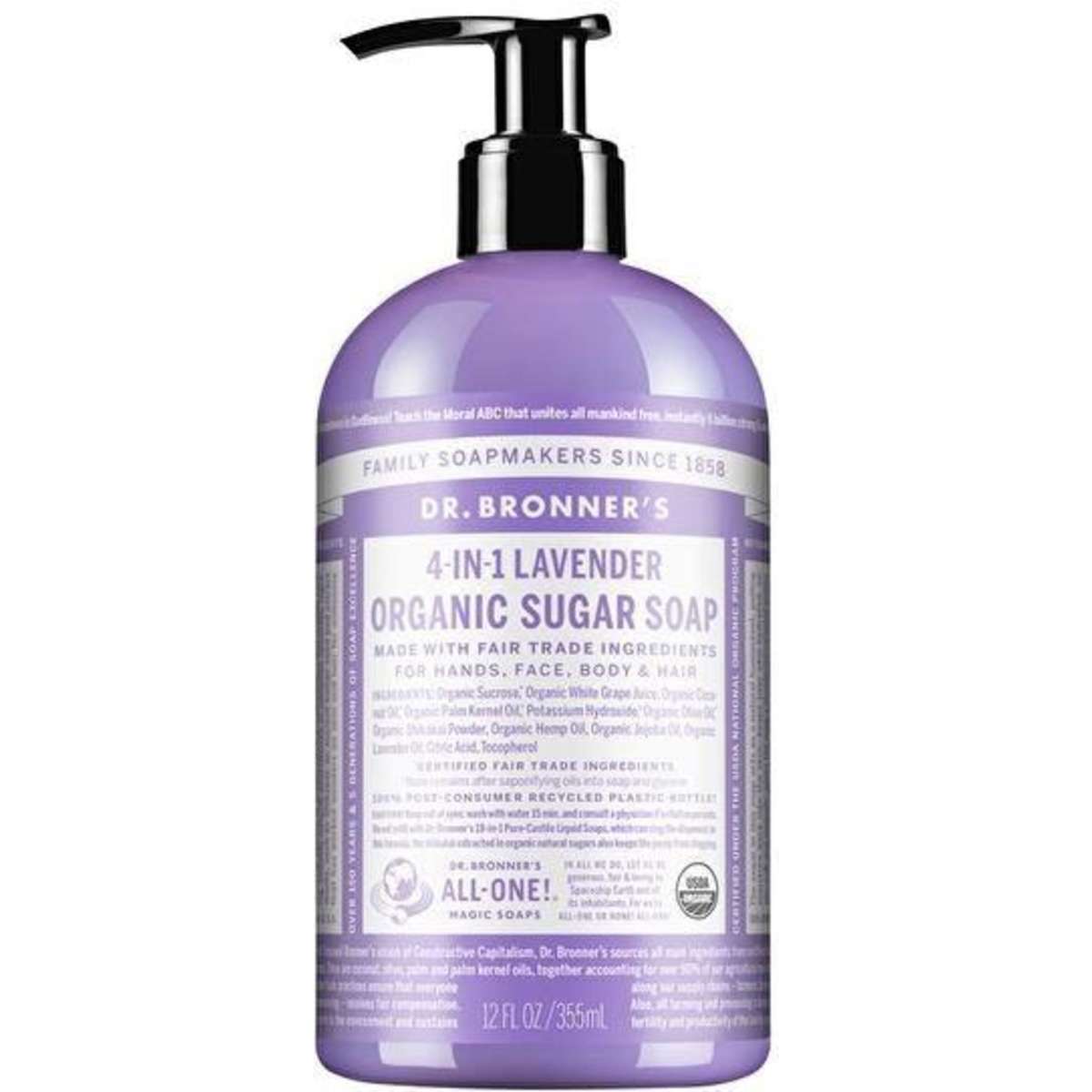 Dr. Bronner's Organic Sugar Soap 4in1 Lavender (Pump) 355ml Woolworths