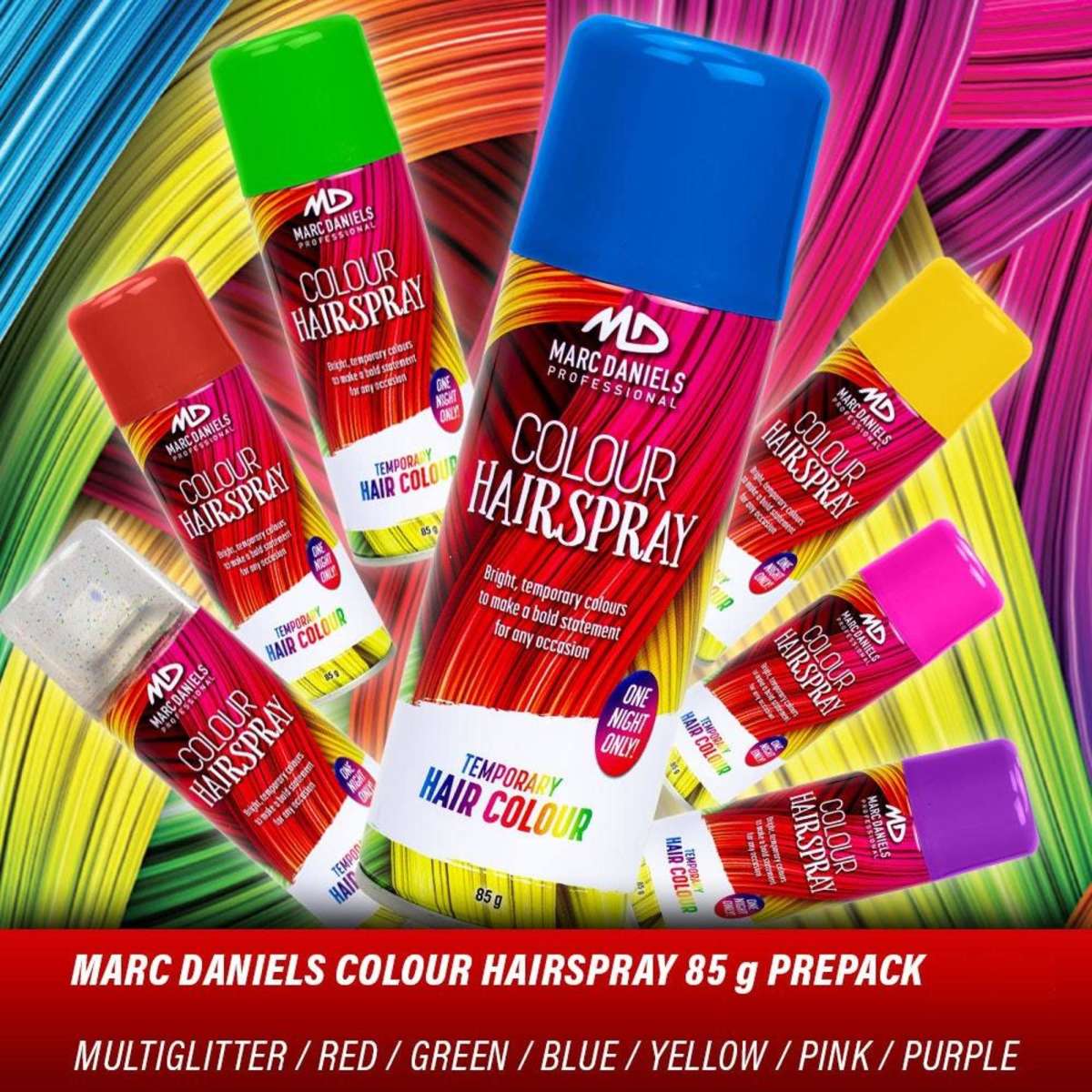 Marc Daniels Coloured Hair Spray MultiPack 7 colours 7 x 85g Woolworths