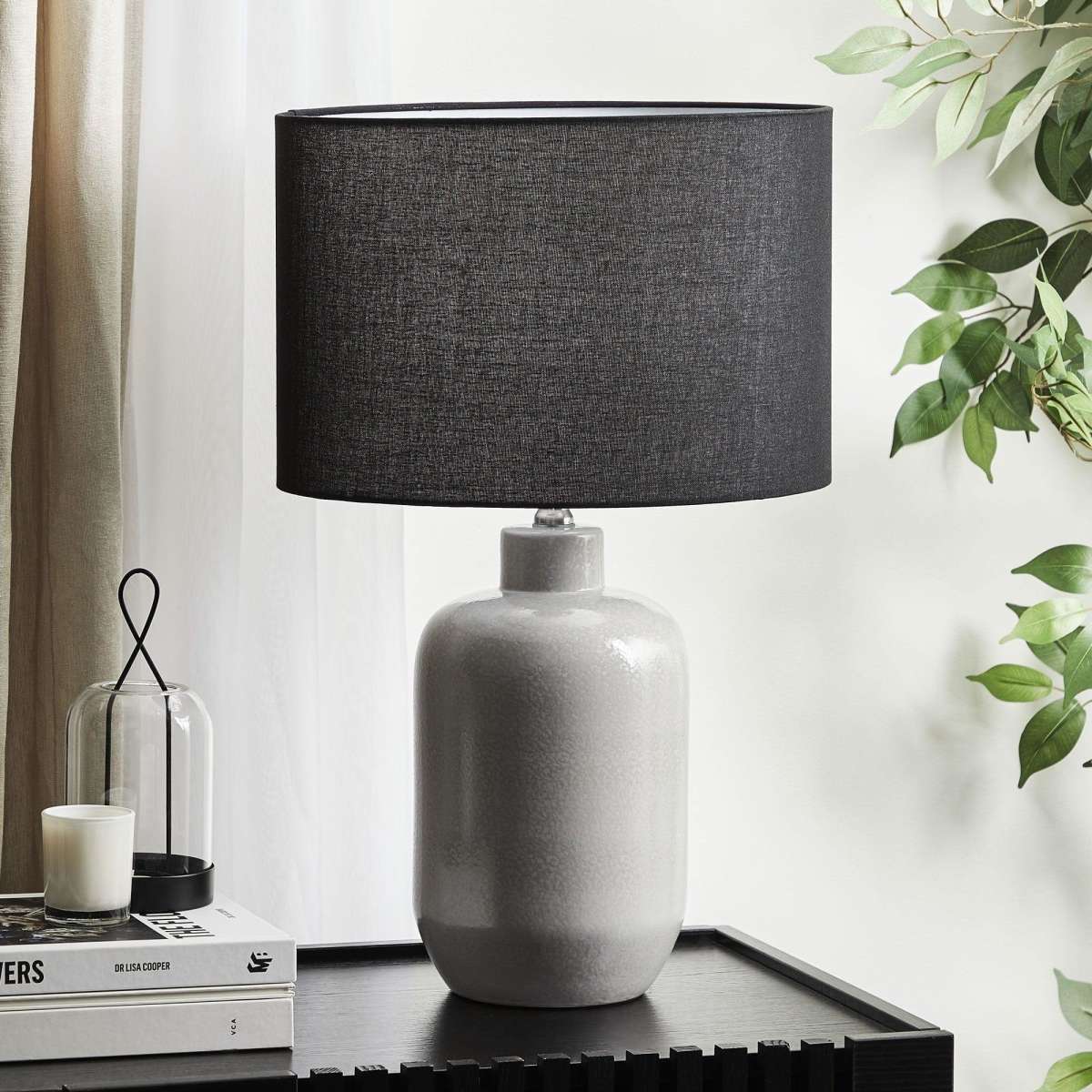 Cooper & Co. 62cm Logan Modern Ceramic Table Lamp Light Grey Woolworths