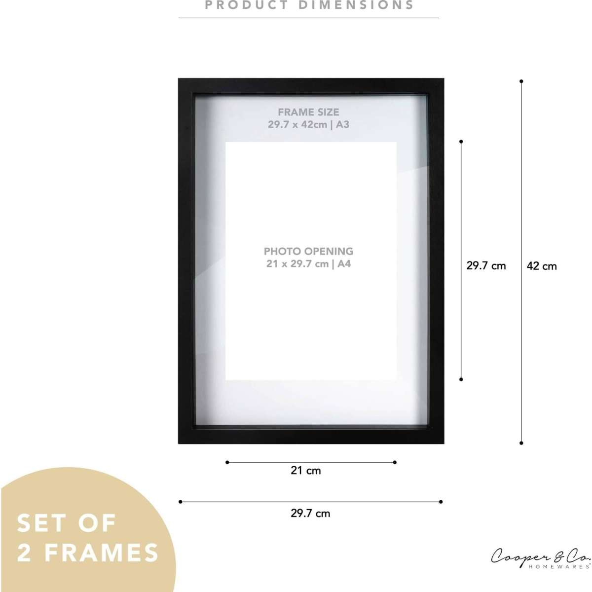 Cooper & Co. Set of 2 A3 mat to A4 Black Shadow Box Wooden Photo Frame ...