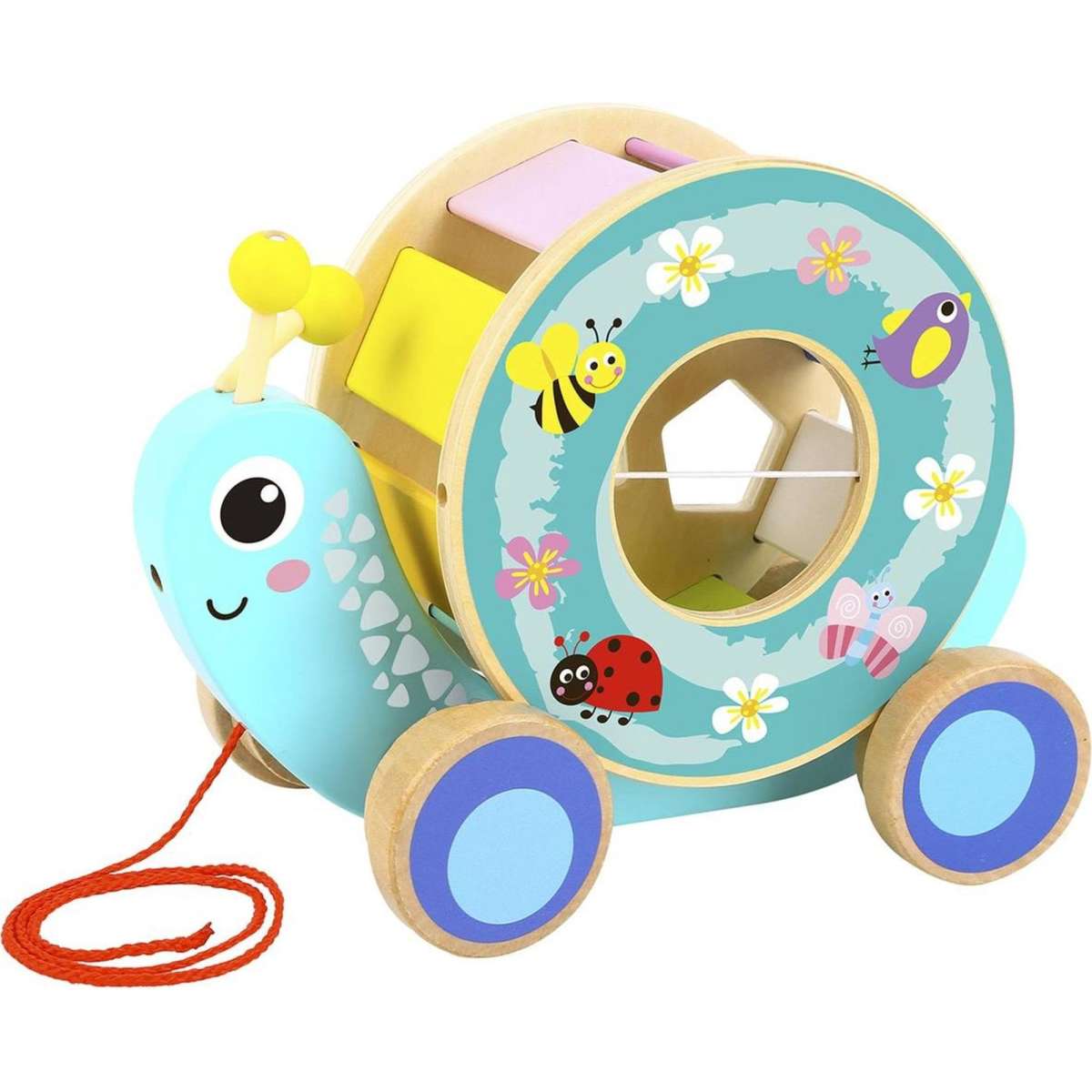 Tooky Toy Pull Along Snail w/Rolling Wheel & Blocks 12m+ | Woolworths