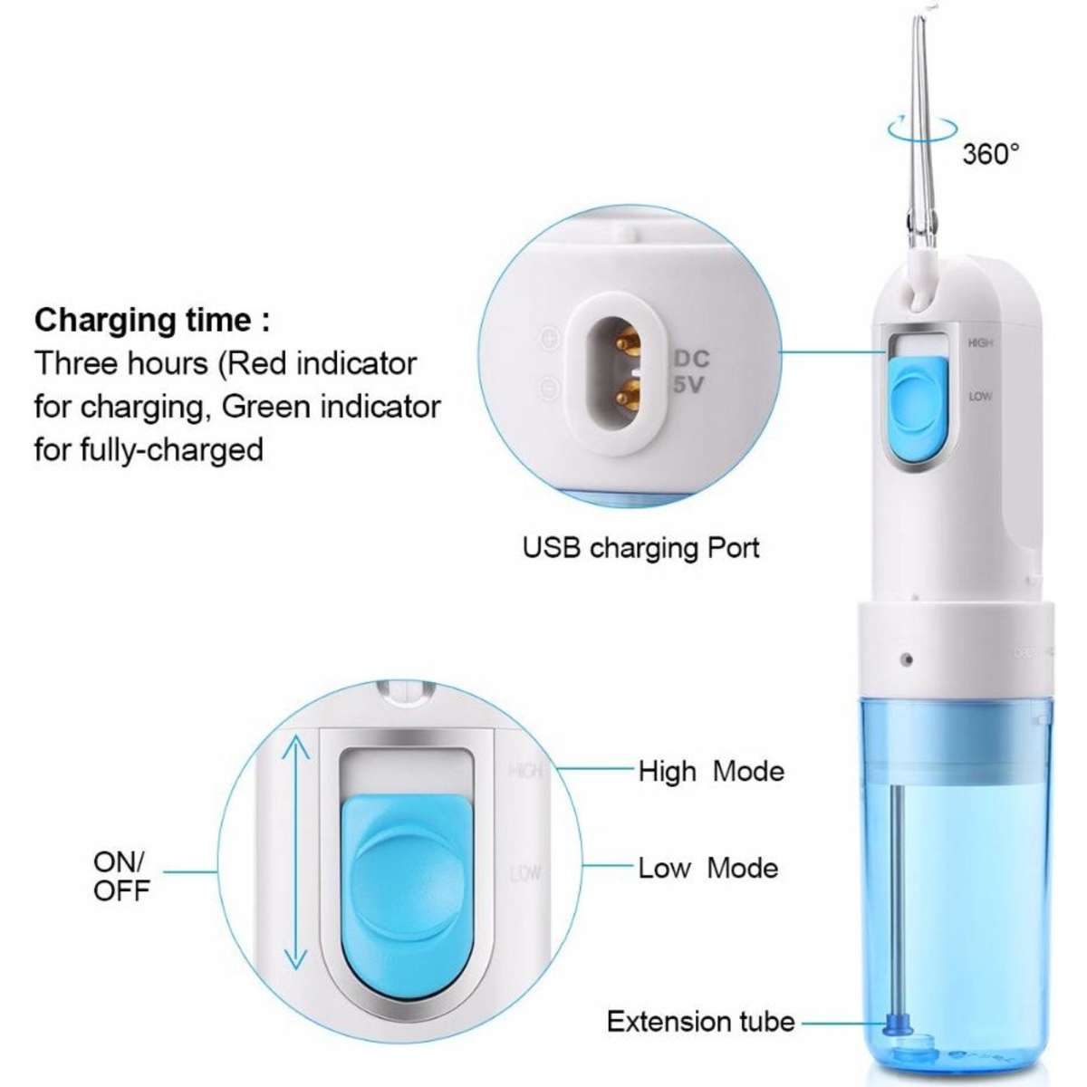 TODO Rechargeable Water Dental Jet Pick Flosser 90 Psi 1500Mah Travel