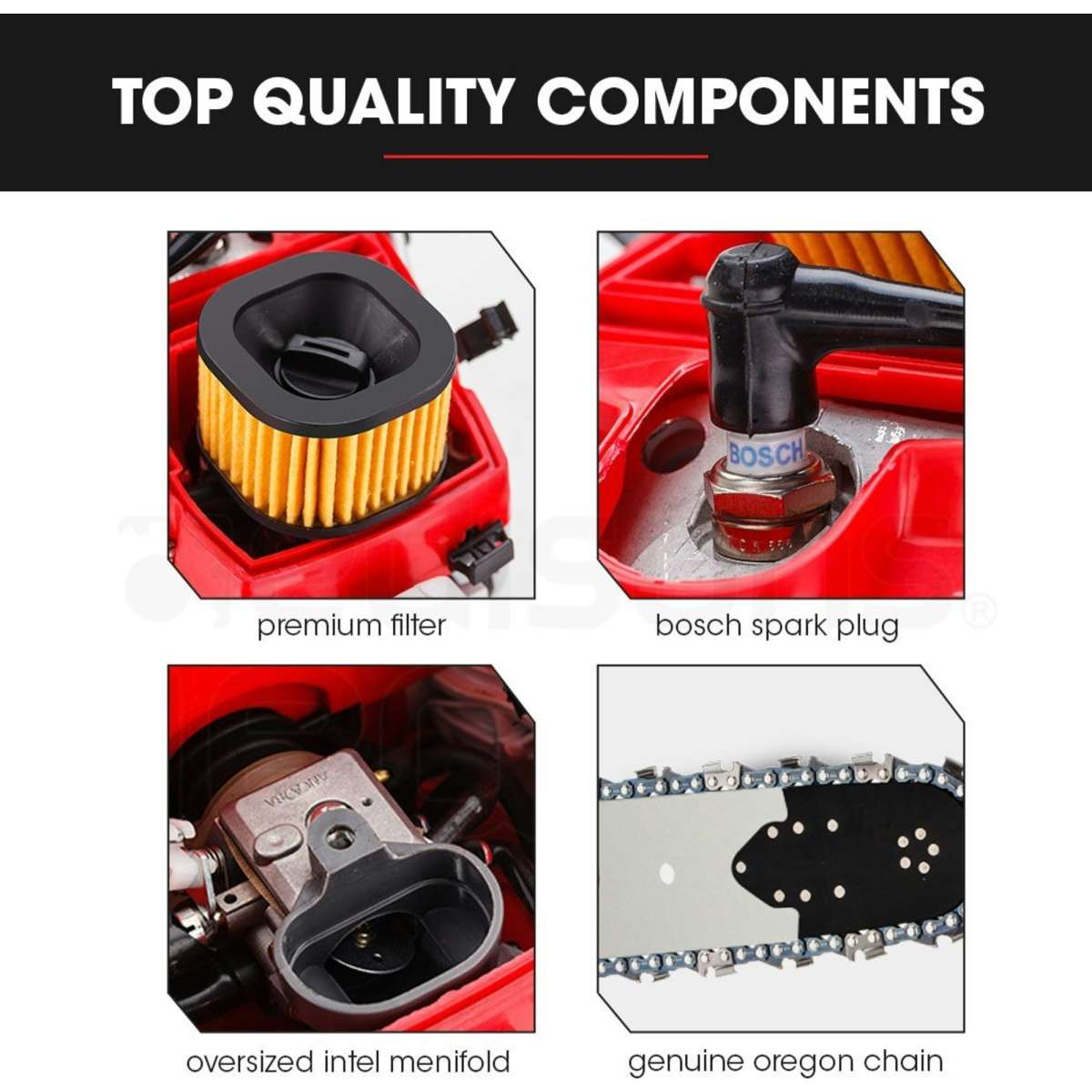 BaumrAG Petrol Commercial Chainsaw 24 Inch Bar EStart Chain Saw Top