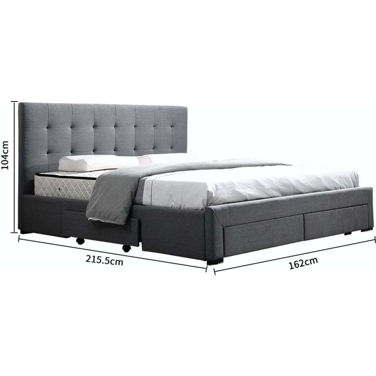 Levede Bed Frame Queen Fabric With Drawers Storage Wooden Mattress Dark ...