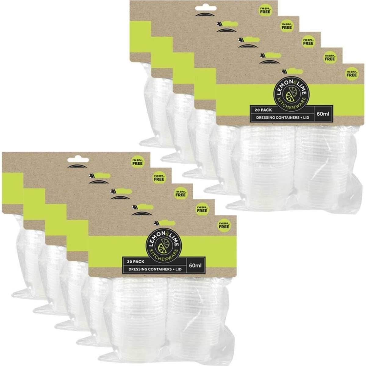Lemon And Lime Dressing Containers w/ Lid 10x20pk 60ml Woolworths