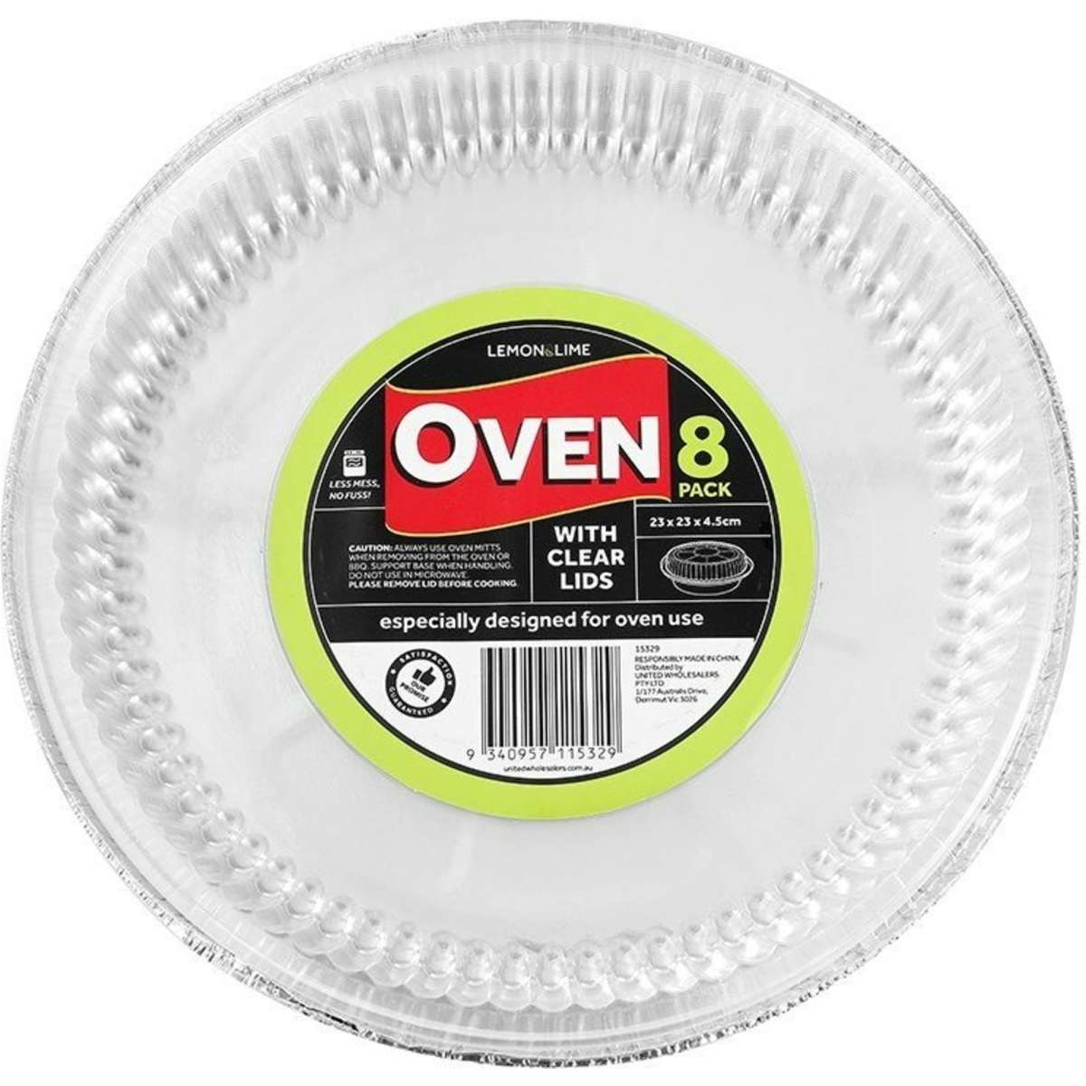 Lemon And Lime Baking Foil Tray Round w/ Plastic Lid 23x4.5cm 4x 8pc