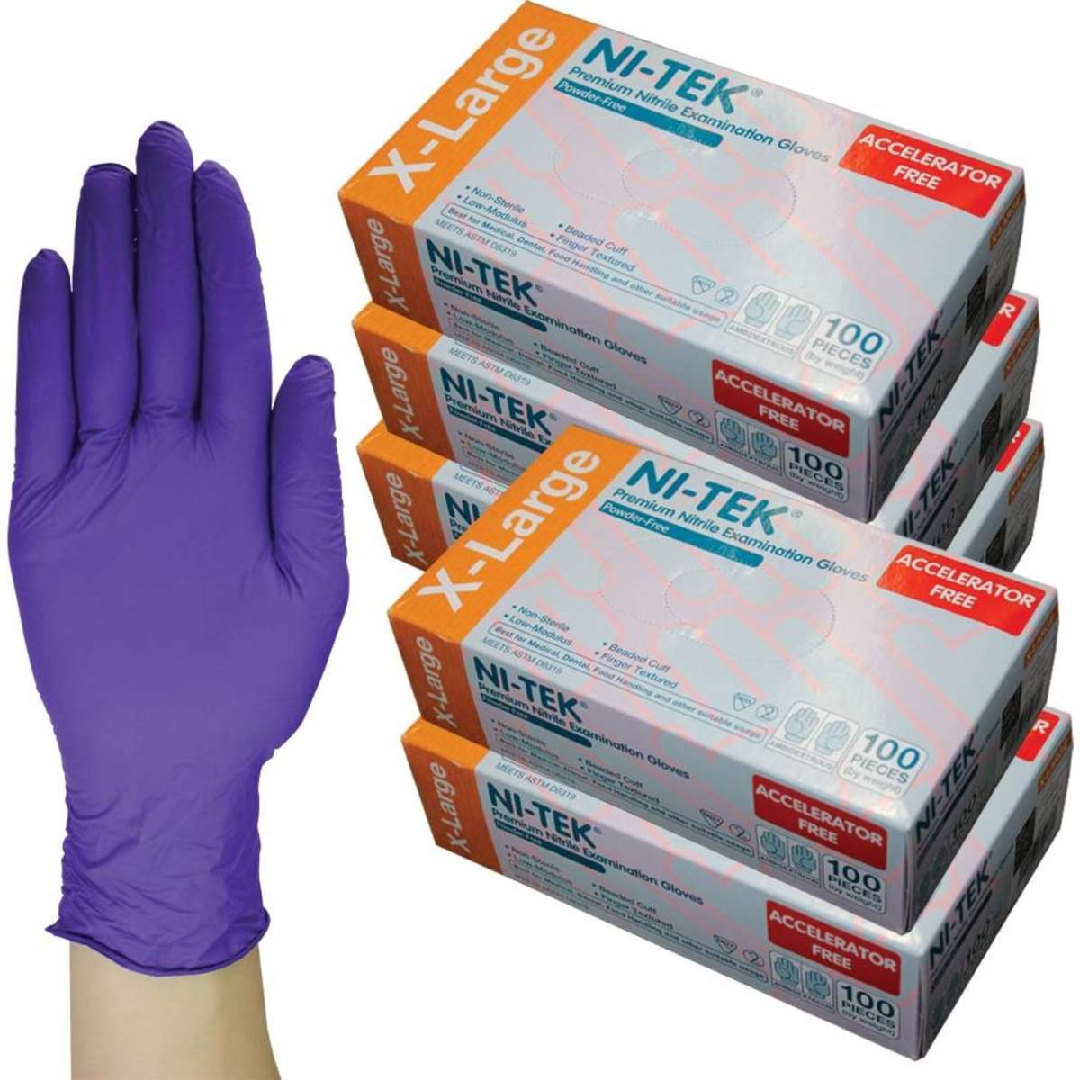 NiTek Nitrile Gloves Powder Free Bluple Extra Large 100 Box x5