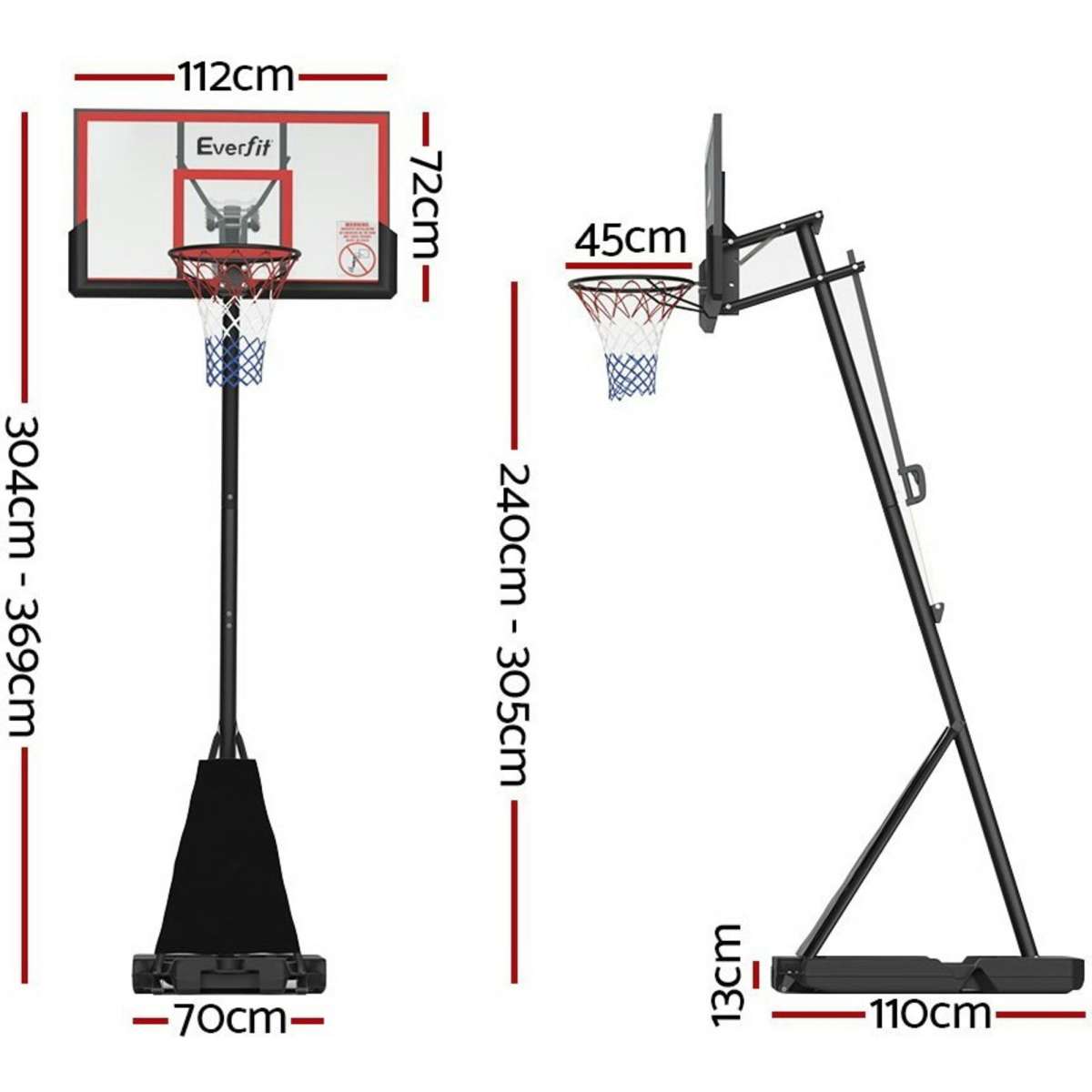 Everfit 3.05M Basketball Hoop Stand System Adjustable Height Portable ...