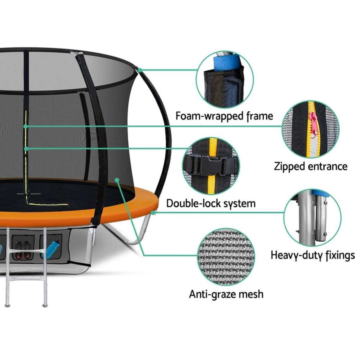 Everfit 8FT Trampoline for Kids w/ Ladder Enclosure Safety Net Rebounder Orange Woolworths