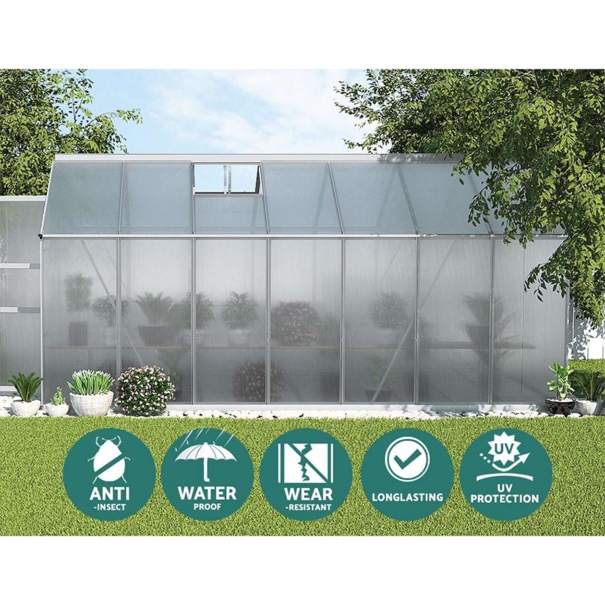 Greenfingers Greenhouse 4.1x2.5x2.26M Double Doors Aluminium Green ...