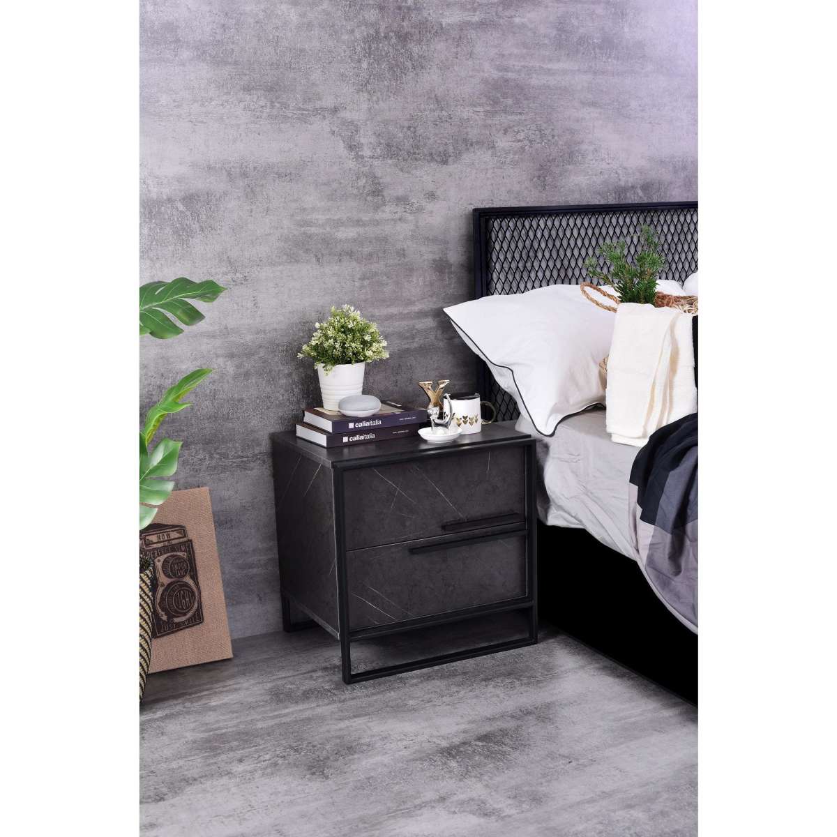 Emma's Bedroom Cindy Bedside Table Nightstand Grey Stone Woolworths