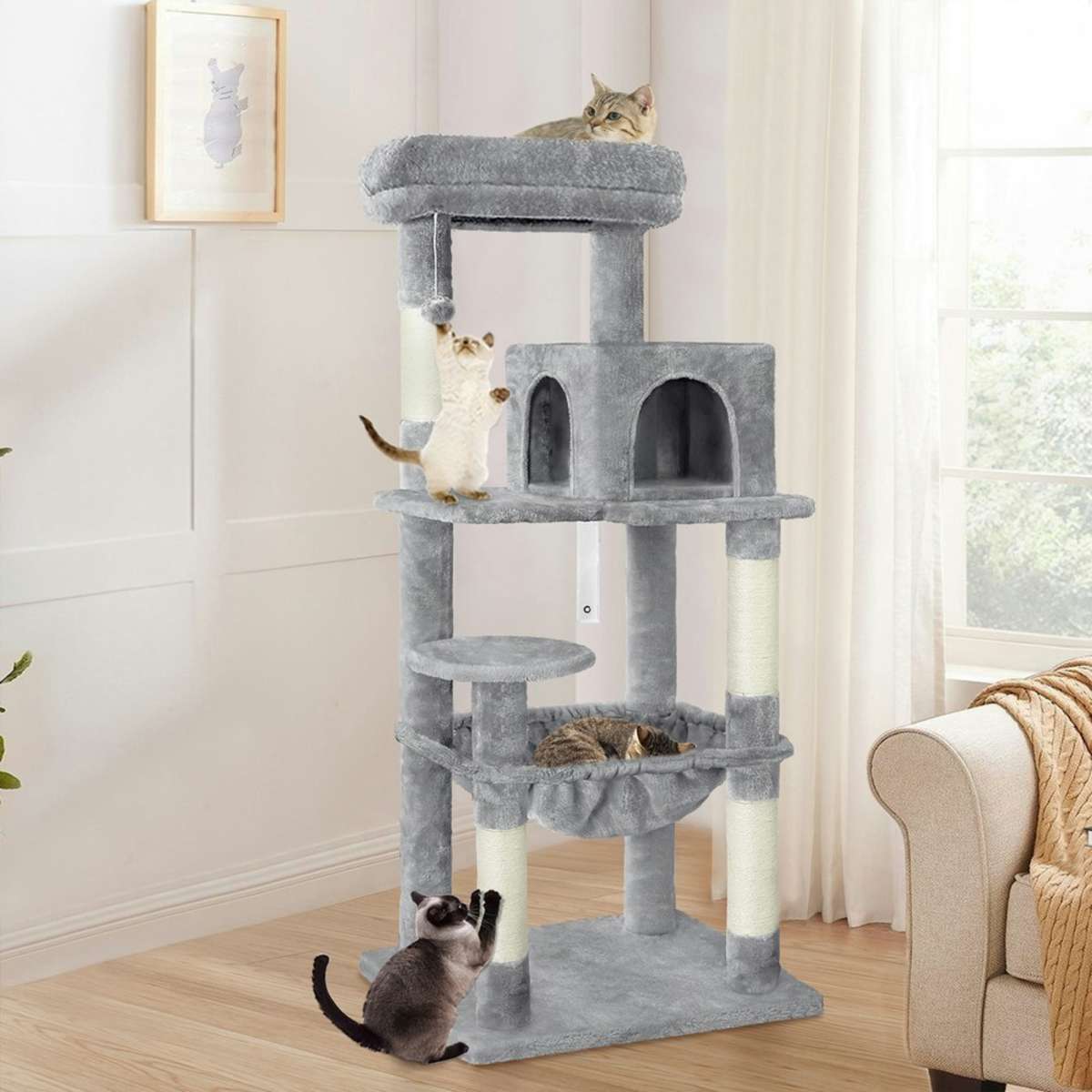 Beastie Cat Tree Scratching Post 143cm Light Grey | Woolworths