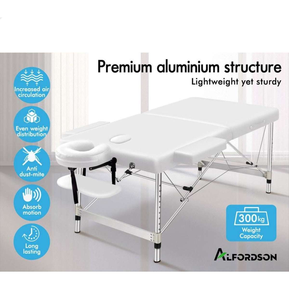Alfordson Massage Table 2 Fold 75cm Portable Aluminium Waxing Bed