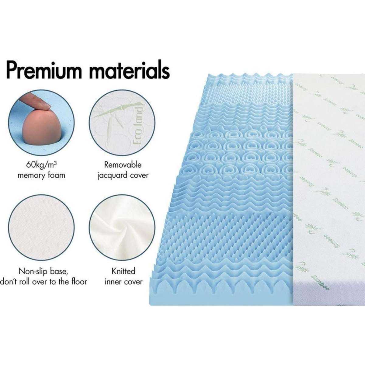 Starry Eucalypt Memory Foam Mattress Topper 7 Zone 5cm King Single