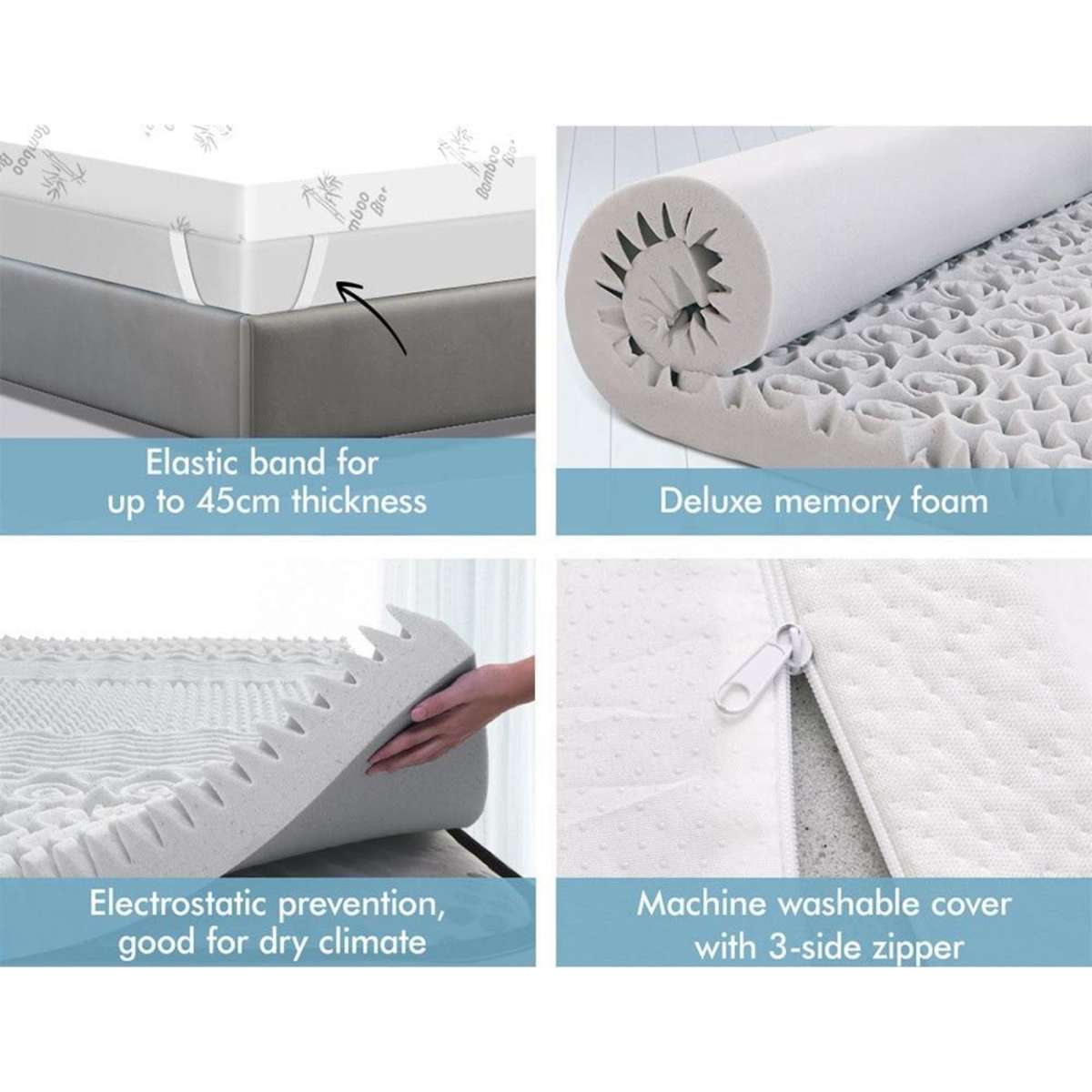 Starry Eucalypt Memory Foam Mattress Topper Graphite 8cm King Single