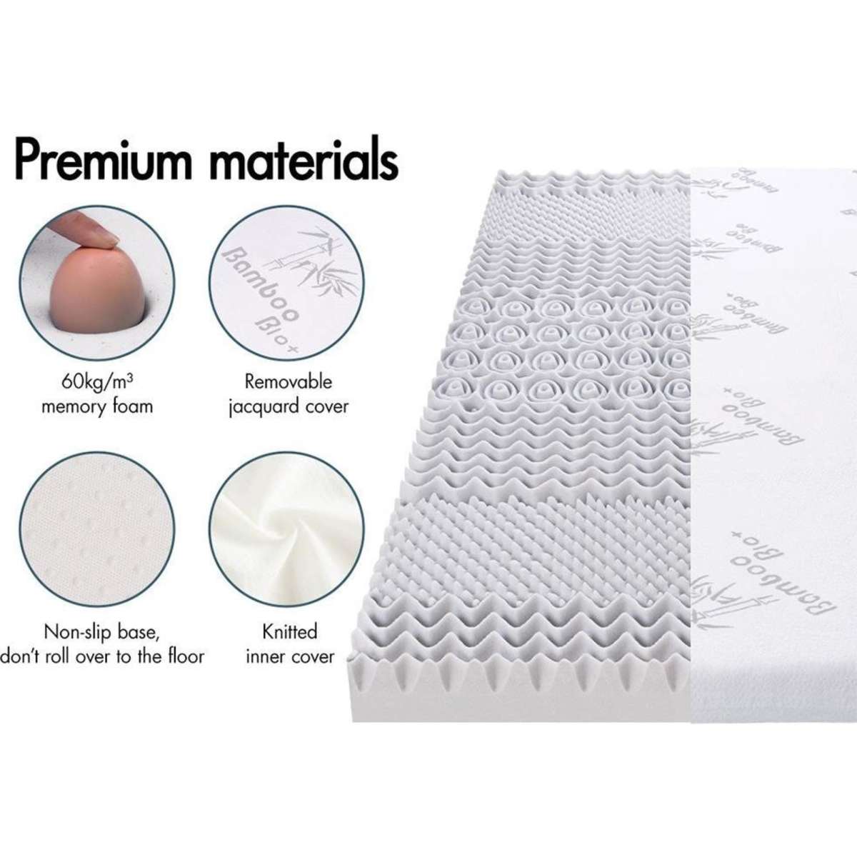 Starry Eucalypt Memory Foam Mattress Topper Graphite 8cm King Single