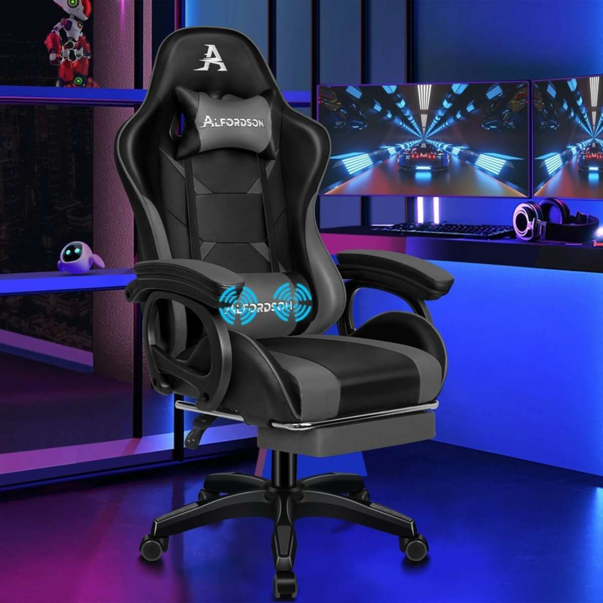 Alfordson Gaming Chair Lumbar Massage Cushion Black Grey | Woolworths