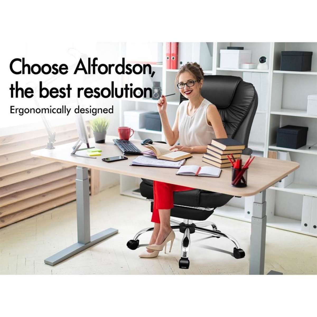 ALFORDSON Massage Office Chair Heated Seat Black Woolworths