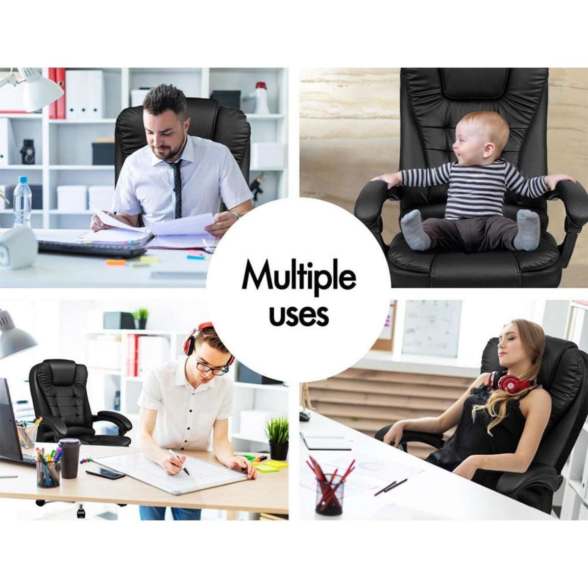 ALFORDSON Massage Office Chair Heated Seat Black Woolworths