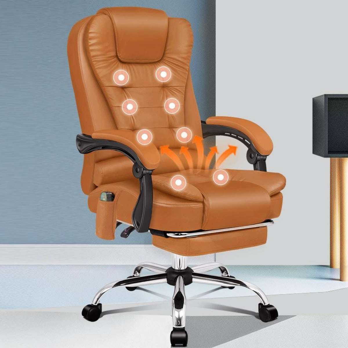 ALFORDSON Massage Office Chair Heated Seat Brown Woolworths