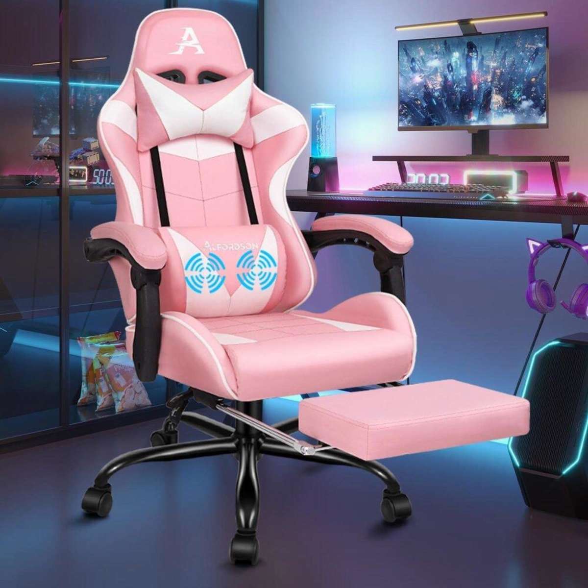 Gaming chair white online pink